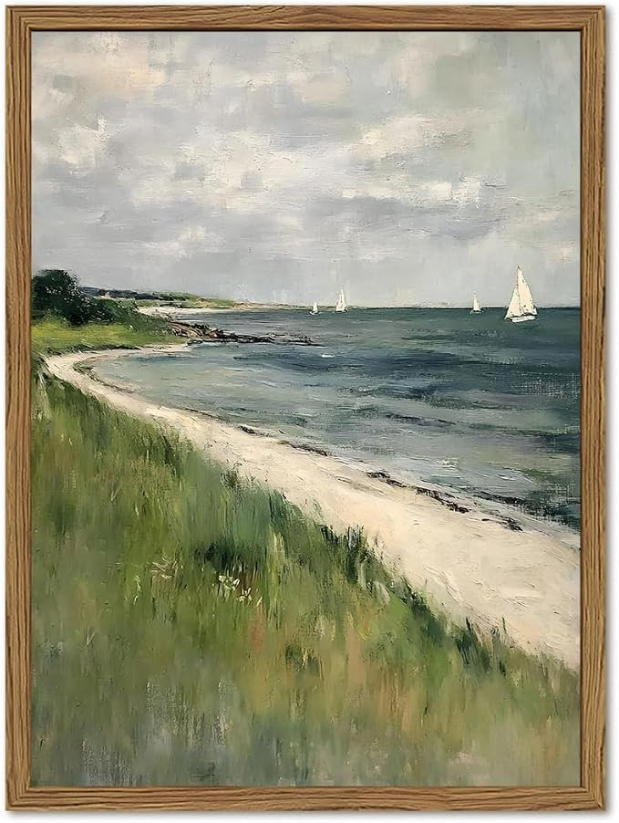 Vintage Coastal Sailboat Wall Art, Ocean Beach Landscape Wall Decor Painting Rustic Nautical Post... | Amazon (US)