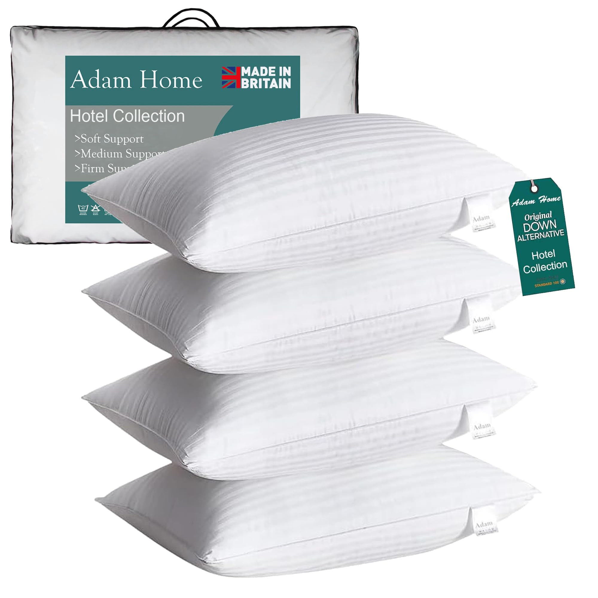Adam Home Pillows 4 Pack Hotel Quality Side Sleeper Bounce Back Bed Pillow Hypoallergenic & Anti ... | Amazon (UK)