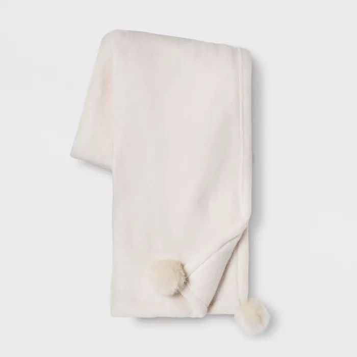 Solid Plush With Faux Fur Poms Throw Blanket - Opalhouse™ | Target
