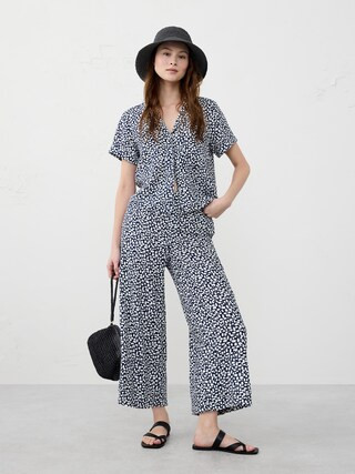 Wide-Leg Linen-Blend Cropped Pull-On Pant | Banana Republic Factory