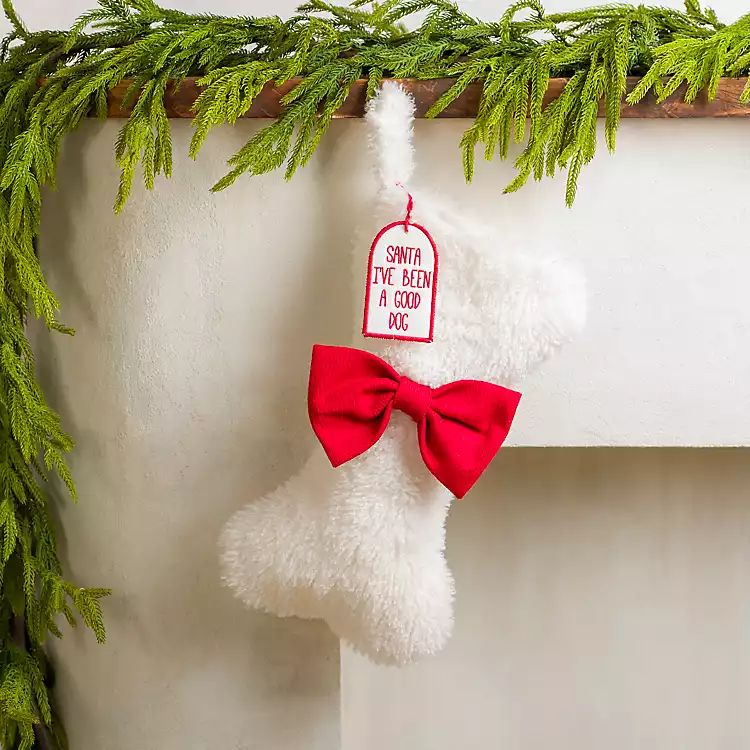 White Sherpa Dog Bone Stocking | Kirkland's Home