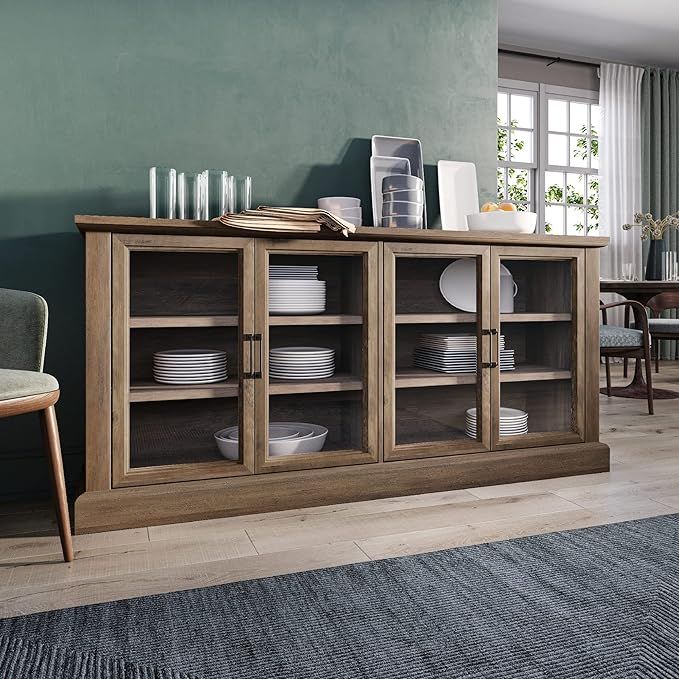 BELLEZE 70 Inch Sideboard Buffet Cabinet, Entertainment Center with Storage, Glass Display Cabine... | Amazon (US)