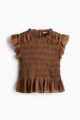H & M - Smocked peplum top - Beige | H&M (US + CA)