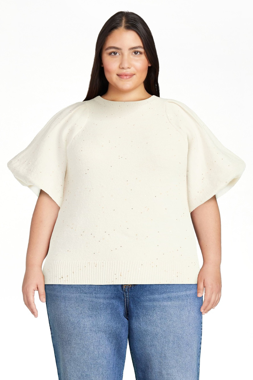 Scoop Women's and Women's Plus Sequin Sweater Top with Puff Sleeves, Lightweight, Sizes XS-4X | Walmart (US)