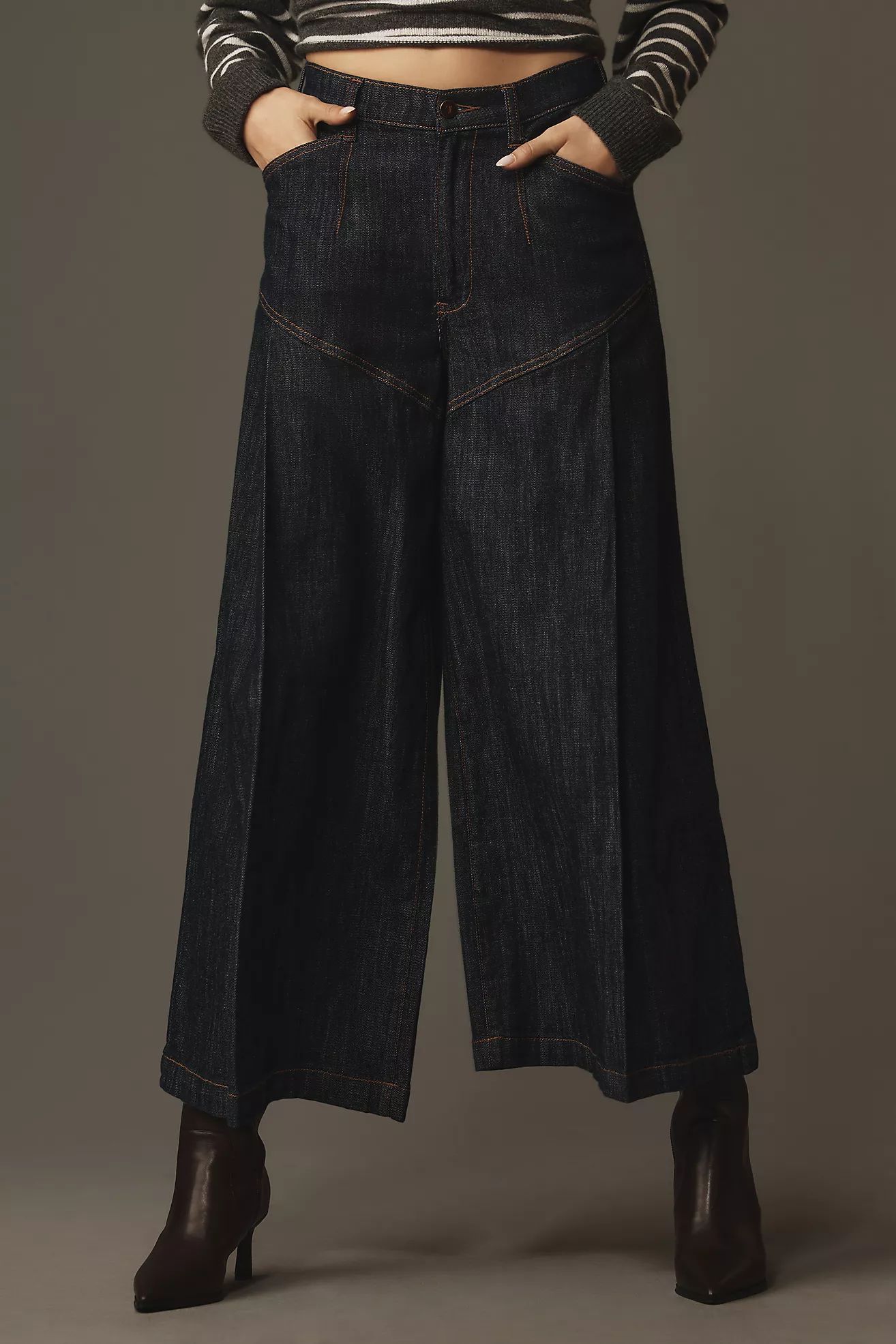 Pilcro Seamed Flounce High-Rise Wide-Leg Jeans | Anthropologie (US)