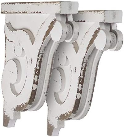 American Art Décor Shabby Chic Wooden Corbels Shelf Brackets Farmhouse Decor (Set of 2 - White) | Amazon (US)
