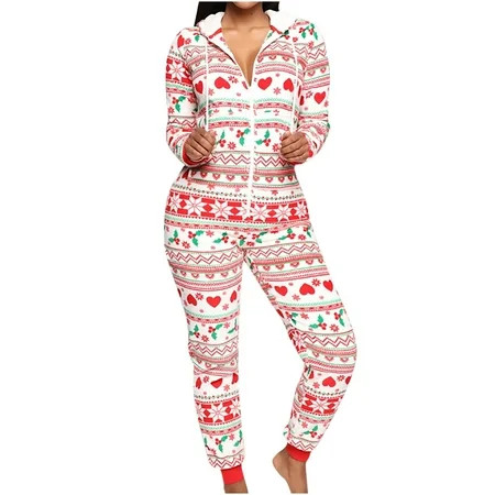 Womans Sweater Pajama Hooded Casual Vacation Christmas One Piece Hood Pajama Overalls for Women 2022 | Walmart (US)