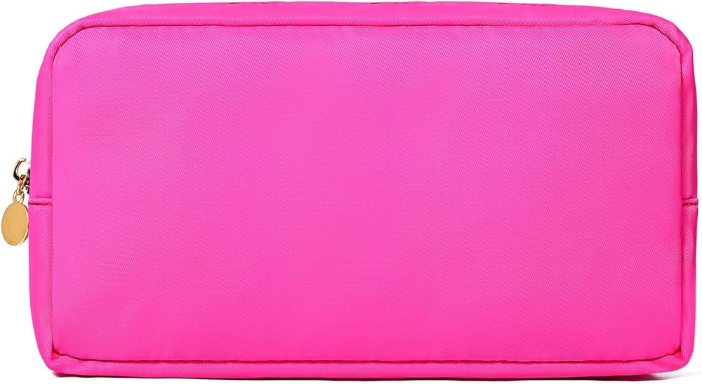 Makeup Bag Travel Bag Pouch, Pink Toiletry Bag Makeup Organizer Nylon Bag Cosmetic Preppy Bag Zip... | Amazon (US)