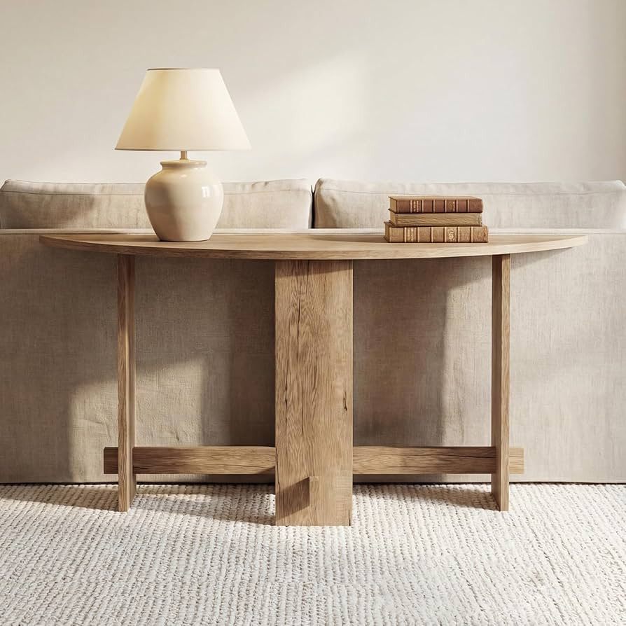 51 Inch Entryway Table, Farmhouse Wooden Console Table, Half-Moon Sofa Table Behind Couch for Ent... | Amazon (US)