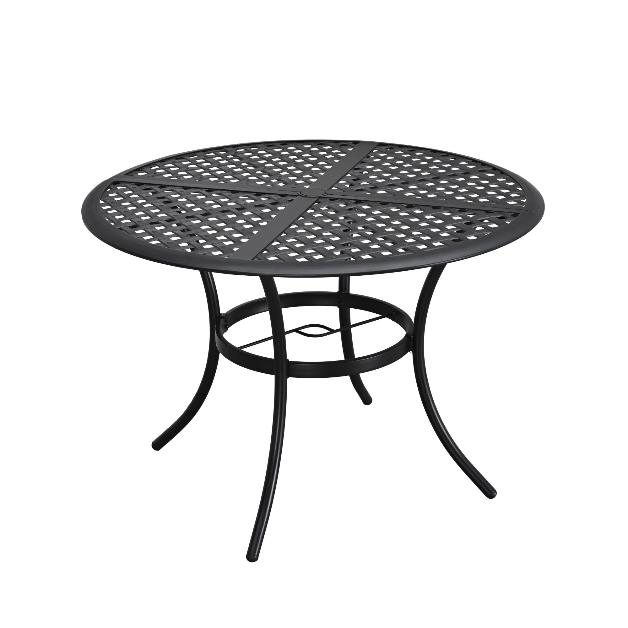 42.1" Round Metal Outdoor Patio Dining Table with Umbrella Hole | Wayfair North America