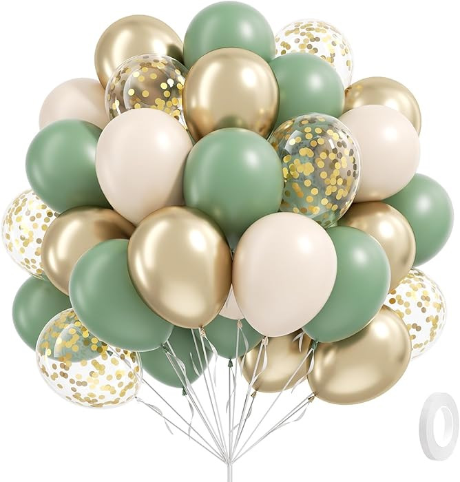 Sage green Balloons, 60pcs 12inch Sage green Sand White Metallic Gold Confetti Balloons for Boho ... | Amazon (US)