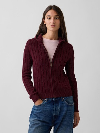 100% Cotton Cable-Knit Zip Cardigan | Gap (US)