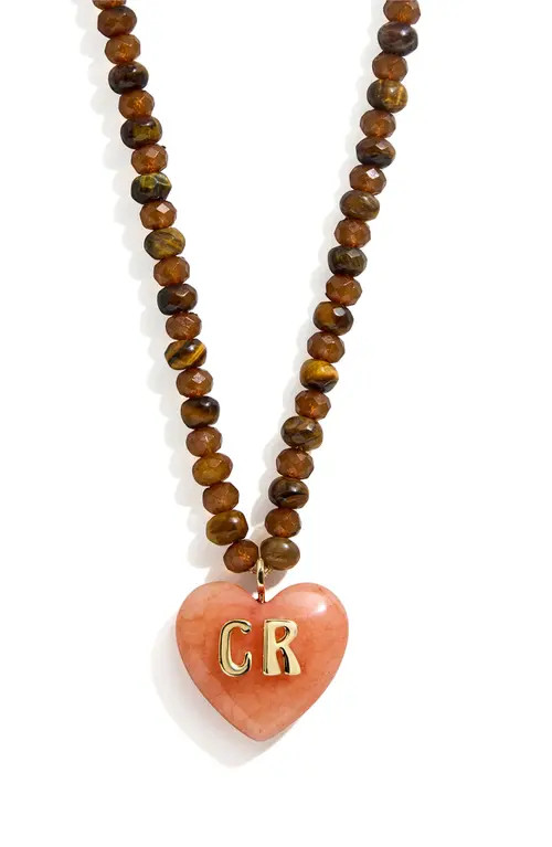 BaubleBar Semiprecious Heart Initial Pendant Necklace in Brown at Nordstrom | Nordstrom