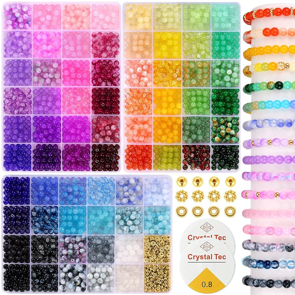 6mm Glass Beads for Bracelets, 2700pcs 70 Colors Crackle Glass Beads for Jewelry Making, Funtopia... | Amazon (US)