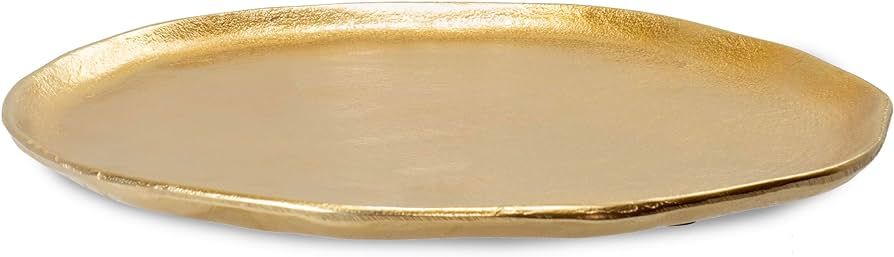 Red Co. 12” Dia Decorative Uneven Round Textured Metal Centerpiece Plate Tray, Gold | Amazon (US)