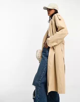 Vila belted longline trench coat in beige | ASOS (Global)