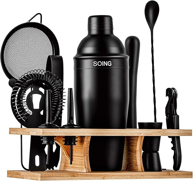 Amazon.com: Soing 11-Piece Black Bartender Kit,Perfect Home Cocktail Shaker Set for Drink Mixing,... | Amazon (US)