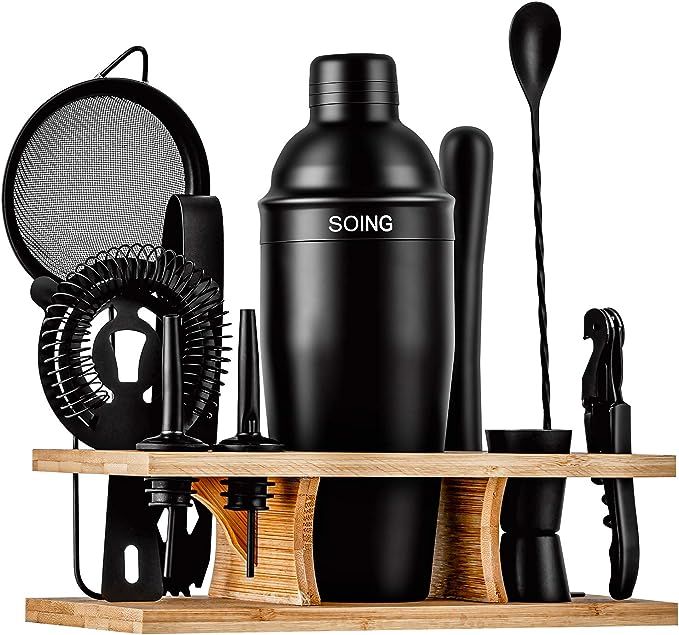 Soing 11-Piece Black Bartender Kit,Perfect Home Cocktail Shaker Set for Drink Mixing,Stainless St... | Amazon (US)