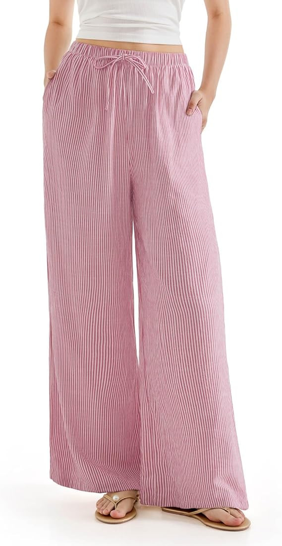 SUUKSESS Women Wide Leg Linen Pants with Pocket High Waisted Lounge Palazzo Pant | Amazon (US)