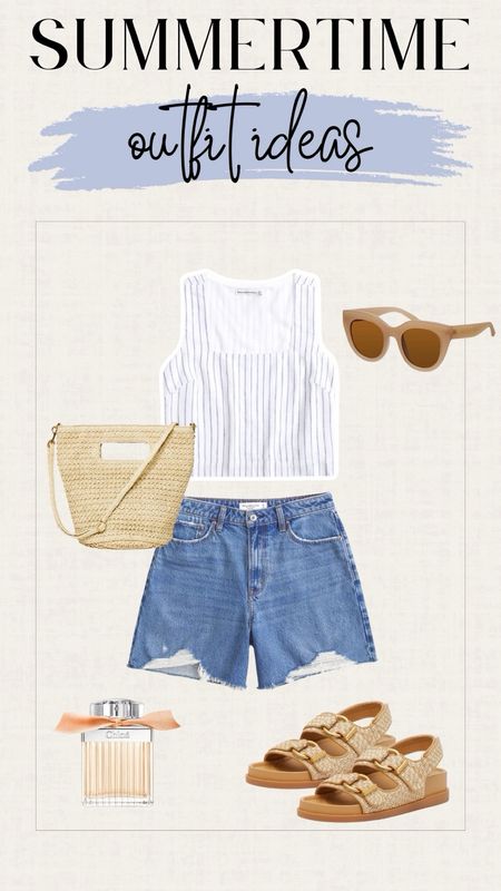 Casual everyday outfits for summer. Jean shorts. Denim shorts. Linen top. Straw bag. 

#LTKGiftGuide #LTKSaleAlert #LTKSeasonal