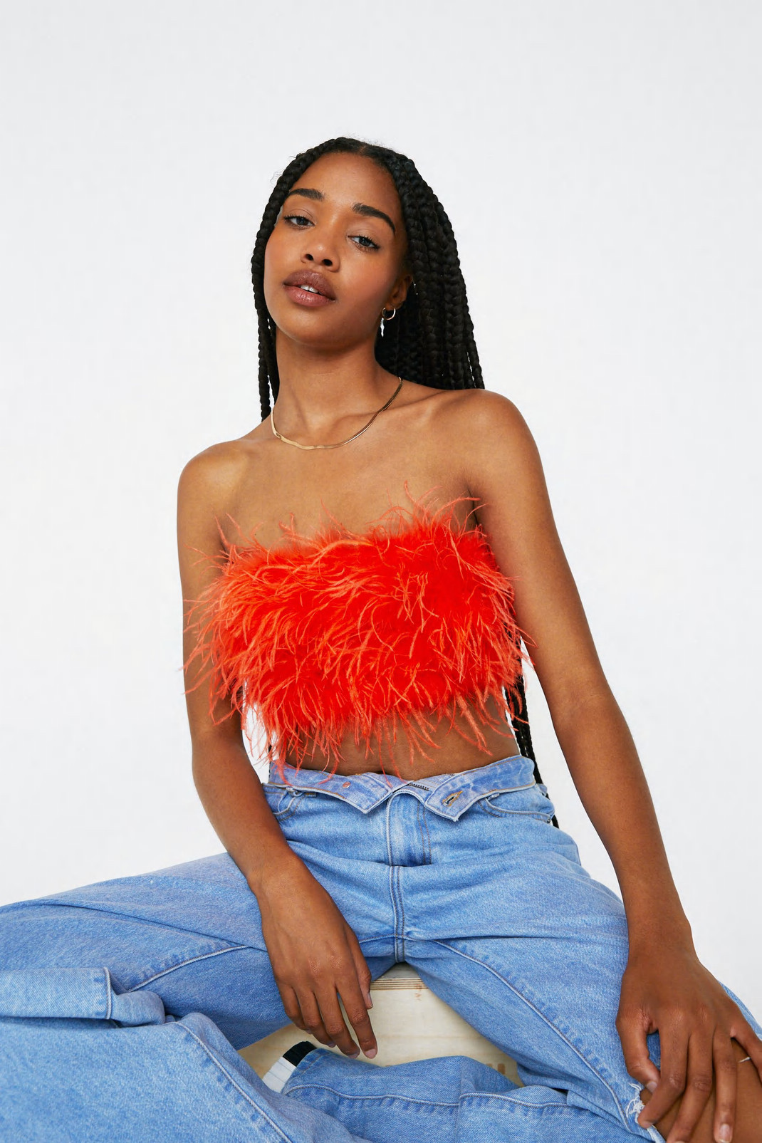 Feather Cropped Bandeau Corset Top | Nasty Gal (US)