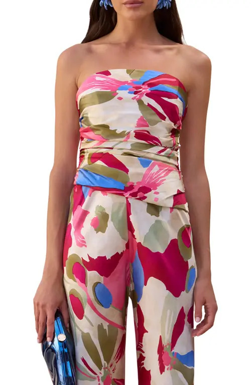 Cult Gaia Krisha Print Strapless Stretch Silk Top in Floral Rosette at Nordstrom, Size Small | Nordstrom