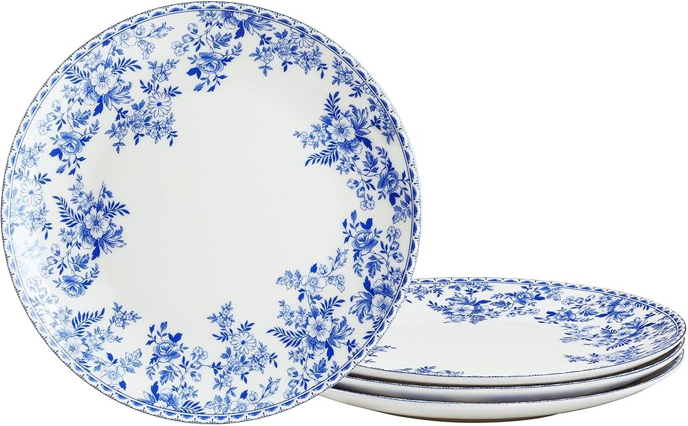 fanquare 8" Floral Bone China Dessert Plates, Blue and White Porcelain Salad Serving Plate for Pa... | Amazon (US)