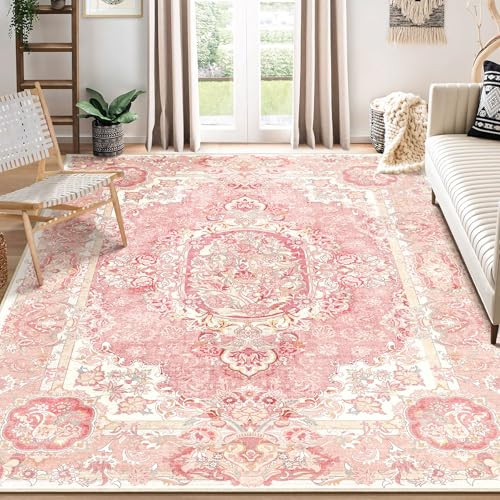 Boho Washable Area Rug 8x10, Vintage Floral Low Pile Non Slip Rug for Living Room Dining Room Bed... | Amazon (US)