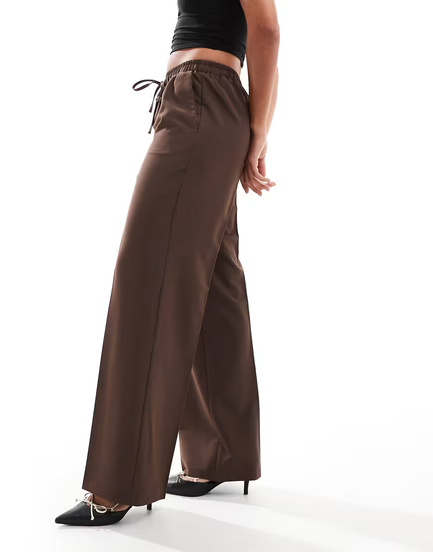ASOS DESIGN tailored pull on trousers in brown | ASOS (Global)