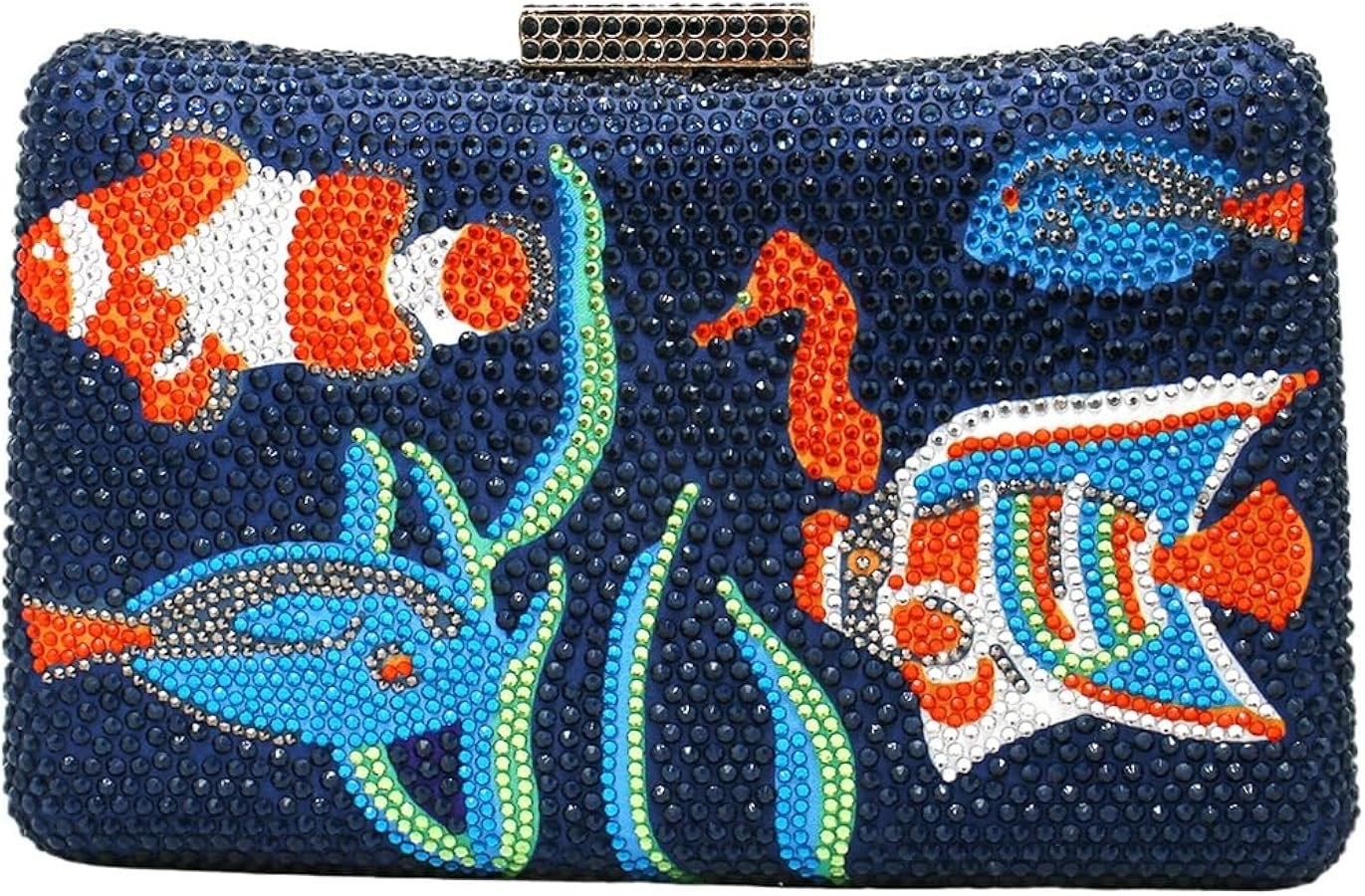 Women Glitter Fish Pattern Crystal Evening Bag Square Box Rhinestone Handbag Diamond Shoulder Bag... | Amazon (US)