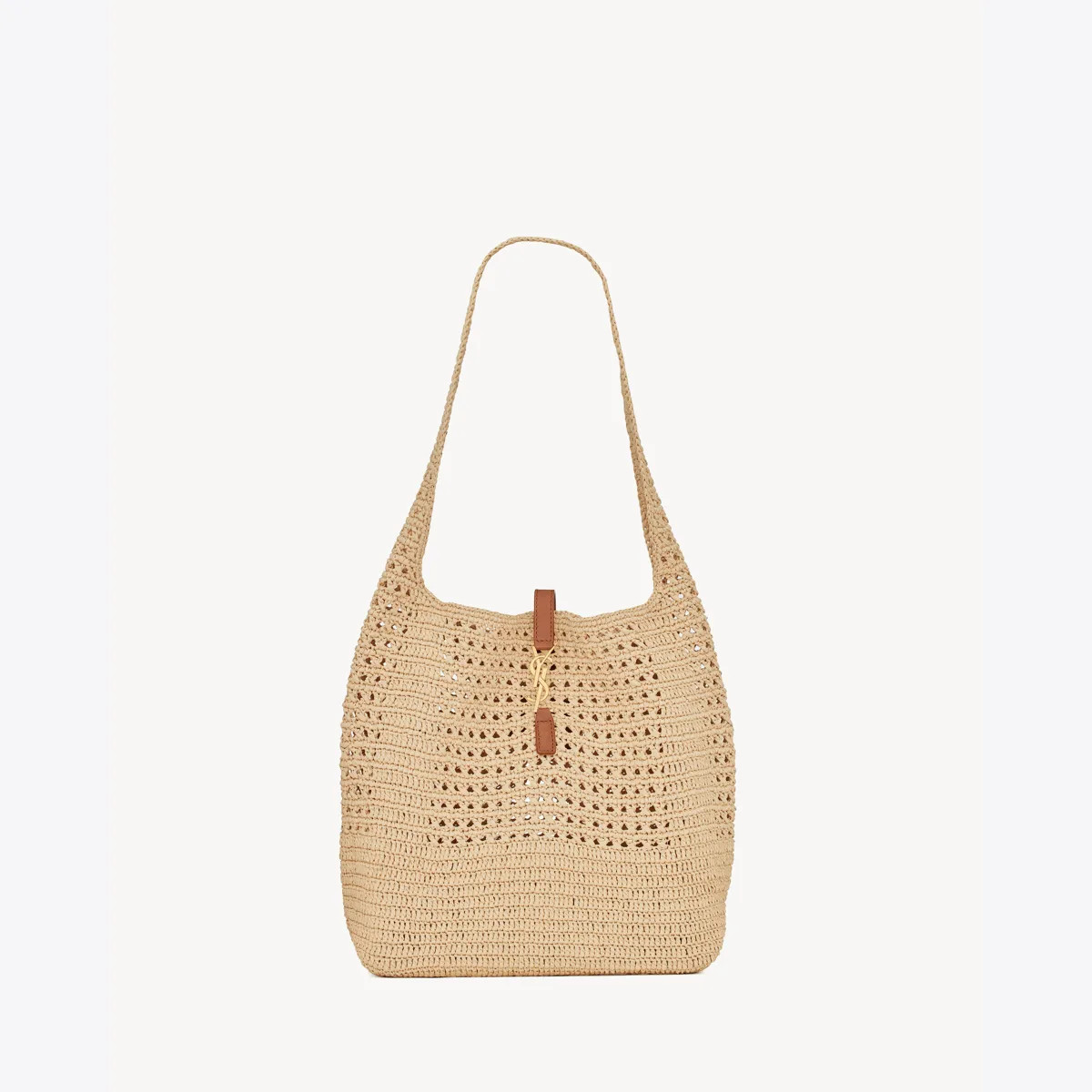 Hobo Raffia Bag In Crochet And Smooth Leather White One Size | Saint Laurent Inc. (Global)