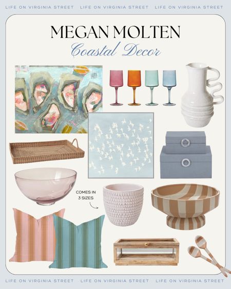 The cutest colorful coastal decor finds from Megan Molten! I love this colorful oyster art, striped pillow covers, striped marble bowl, bird art, mango wood box, colored wine glasses, serving pieces and more!
.
#ltkhome #ltkseasonal #ltkfindsunder50 #ltkfindsunder100 #ltkstyletip #ltksalealert

#LTKsalealert #LTKSeasonal #LTKhome