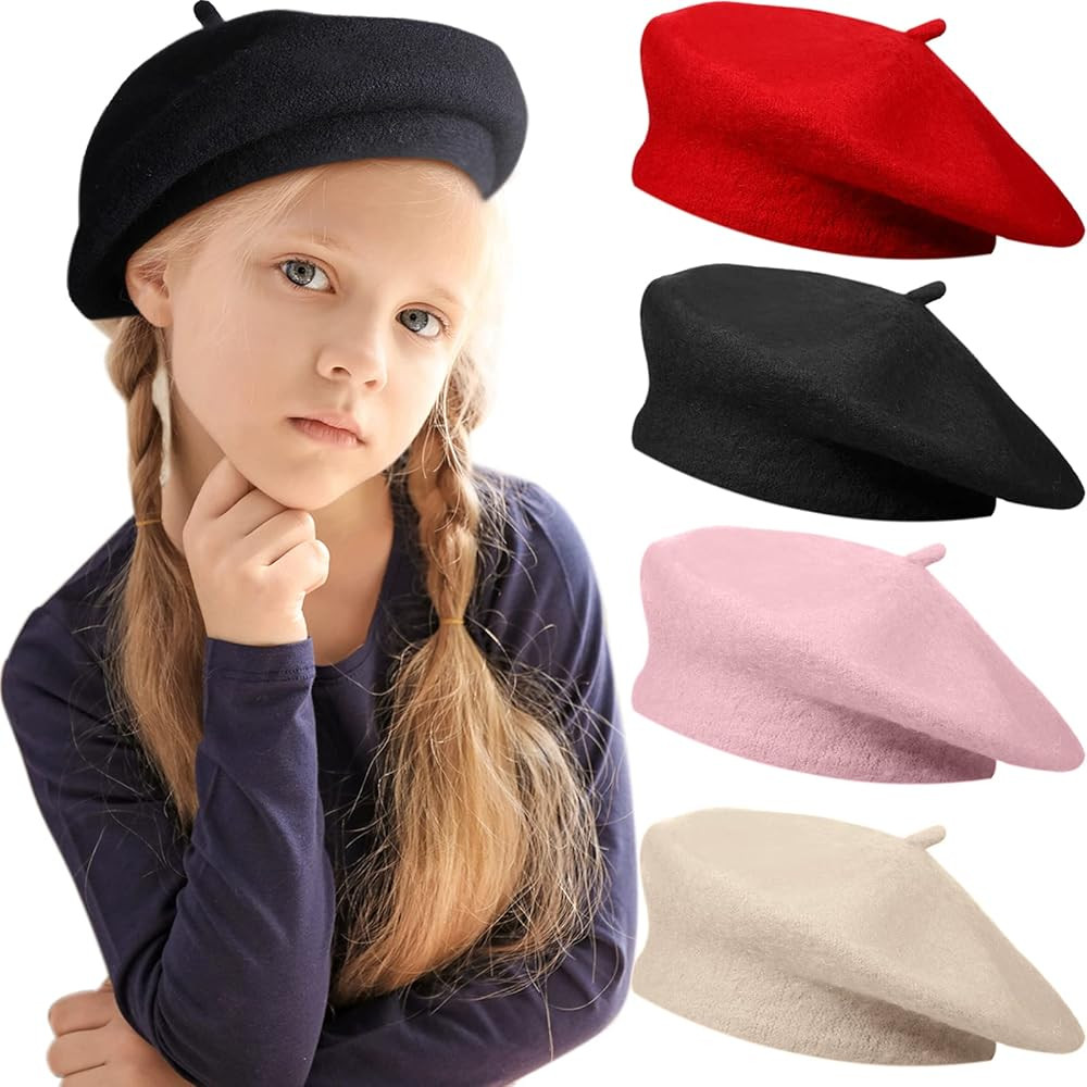 4 Pieces Toddler Wool Beret Warm Kids Beret Classic French Beret Hat for Girls | Amazon (US)