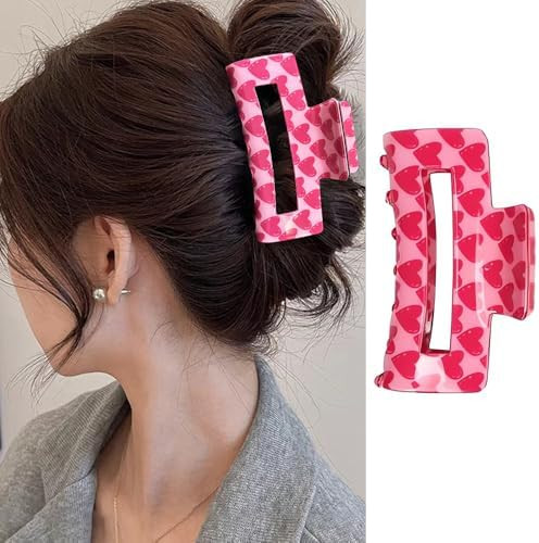 1PCS Valentine’s Day Heart Hair Claw Clips for Thick or Thin Hairs Rose Pink Heart Design Hair ... | Amazon (US)