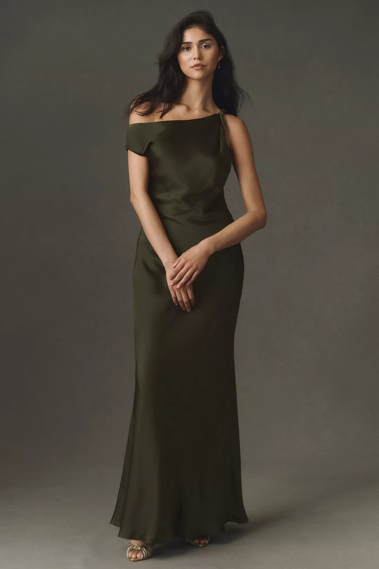 BHLDN Sienna Off-The-Shoulder High-Shine Satin Maxi Dress | Anthropologie (US)