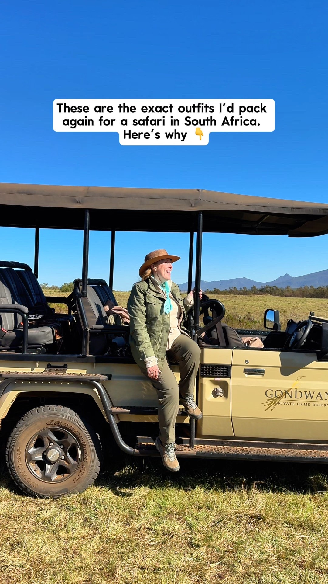 Don’t make the HUGE mistake I almost made!! 🤦‍♀️

💜Follow @KatieOSheaAway for all the specific details you need to plan your dream trips!

As it turns out…wearing neutral colors on safari is NOT just for the cute fit- it’s to blend in with the scenery and not scare the animals with bright colors! AND in some locations dark colors, whites, or bright colors can attract insects and flies!

What we learned packing for this amazing safari in South Africa is that packing for a safari is a very specific vibe - part practical, part cozy, part cute, and part “please don’t fly away in the wind.” 😂 (There were a couple people who wore baseball caps that flew away…)
 After experiencing sunrise and sunset game drives, chilly evenings, and lots of dust, these were the pieces I was SO glad I brought.

🦁My safari packing MUST-haves: ✔️ The perfect packable hat - it smooshes down flat, is breathable, AND cinches so it doesn’t fly off the jeep. Absolute essential. ✔️ Neutral colors - I am the most colorful outfit girlie, but for safari, stick to tans, olives, browns, & muted tones. ✔️ Vineyard Vines Dreamcloth Shep Shirt - my cozy essential for staying warm. I lived in this. ✔️ Warm layers - mornings + evenings are cold. I was so grateful for: – a thermal base layer – a lightweight vest – a windproof rain jacket – a cute scarf (my signature pop of color 🩵 I just couldn’t do ALL neutral 😉) ✔️ Comfort over everything - dust, wind, and long drives = you want clothes that feel good all day.
✔️ Actual hiking boots not just “cute shoes” - we got out of the vehicle and walked around. There are snakes (we didn’t see any, but they’re out there) and some people used the “bush toilet” - I was glad to have actual hiking boots not impractical shoes. 

🦁 Why layers matter: Safari days start before sunrise, and the temps climb fast - you’ll be freezing at 5:30am and warm by 10am.

🛒 Perfect timing: The REI Co-Op up to 30% OFF sale is on now until November 24th! Almost everything I wore on this trip is from @REI!

📌 Save this for your safari packing list!

Safari outfit | safari travel | safari gear 

#LTKMidsize #LTKActive #LTKTravel