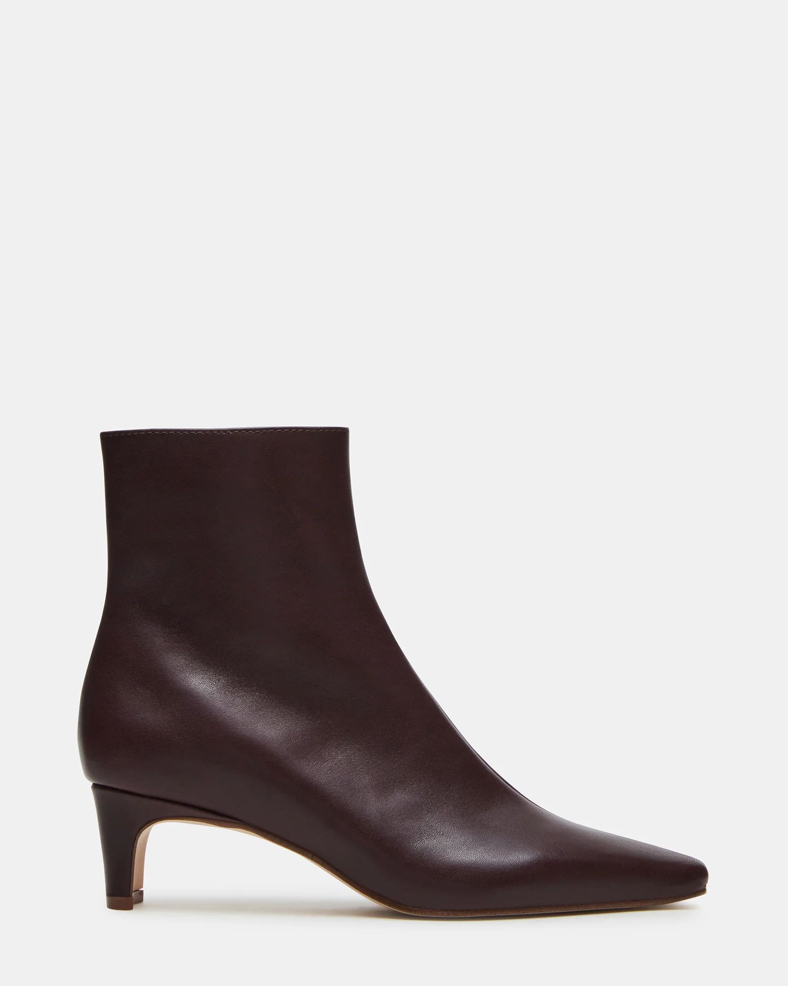 DELVIE Brown/Red Leather Kitten Heel Ankle Boot | Women's Booties | Steve Madden (US)