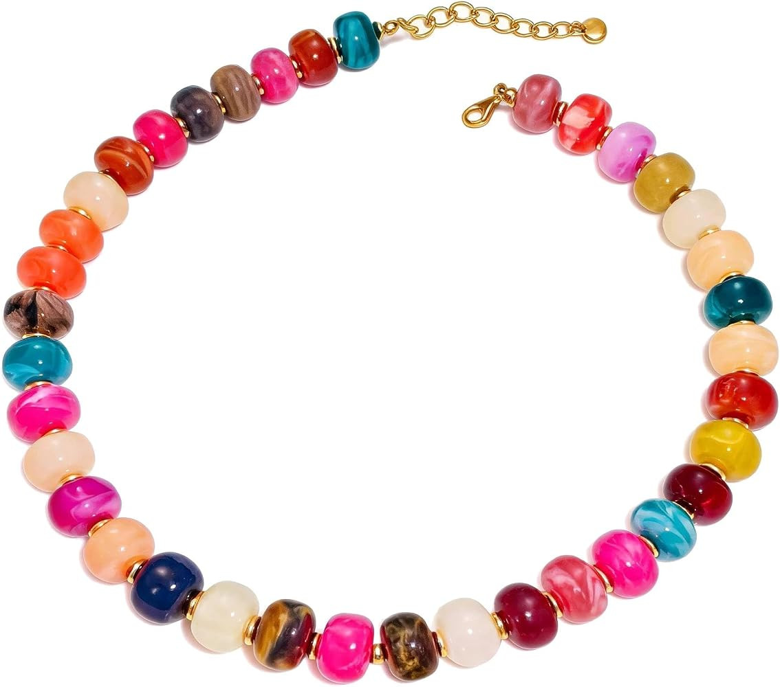 Chunky Beaded Very Light Necklace for Women - Colorful Resin Statement Choker Necklaces, Boho Han... | Amazon (US)