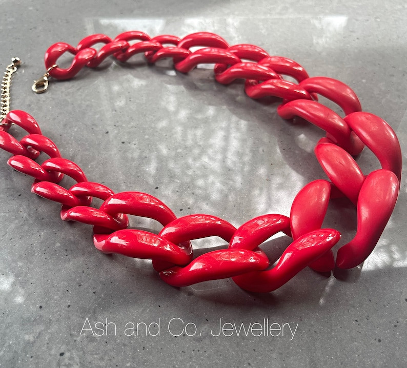 Large acrylic chunky red necklace, with lobster clasp. | Etsy (Global)