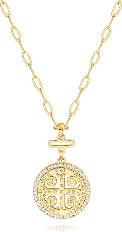POTESSA 18K Gold Plated Pendant Necklace Medallion Coin Heart Y Shaped Chain Toggle Necklace for ... | Amazon (US)