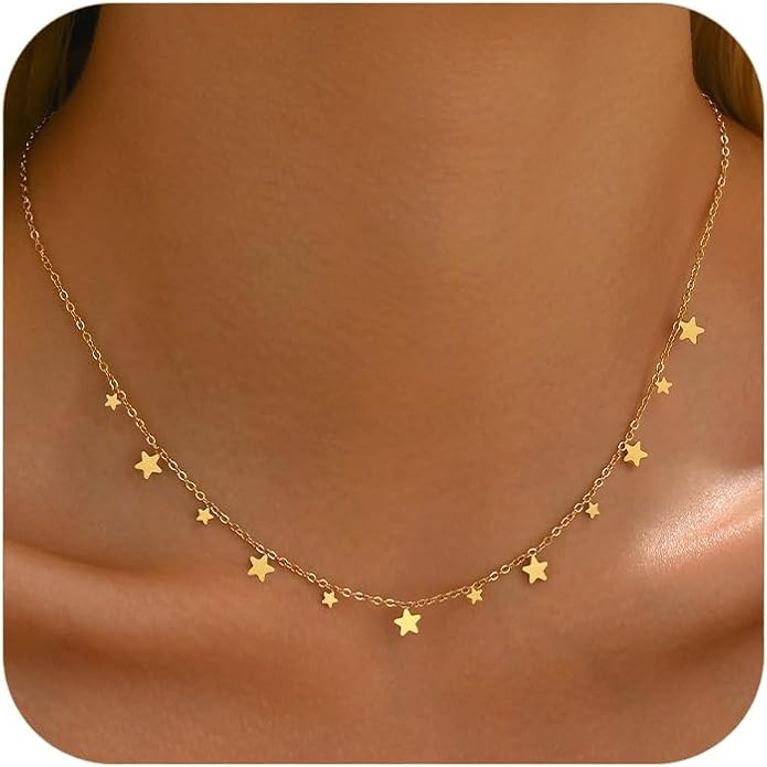 Gold Chain Necklace for Women 18K Gold Plated Dainty Star Cross Heart Cuabn Choker Chains Stainle... | Amazon (US)