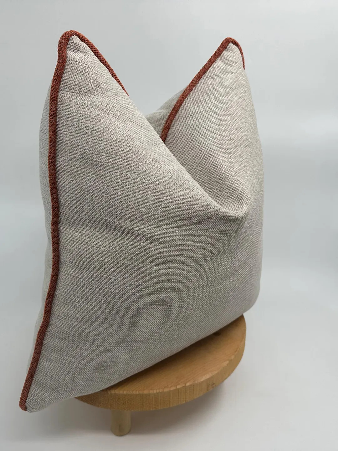 Beige Linen Pillowcase With Terracotta Linen Pipping,oatmeal Linen,textured Cushion Pillow,brick ... | Etsy (US)