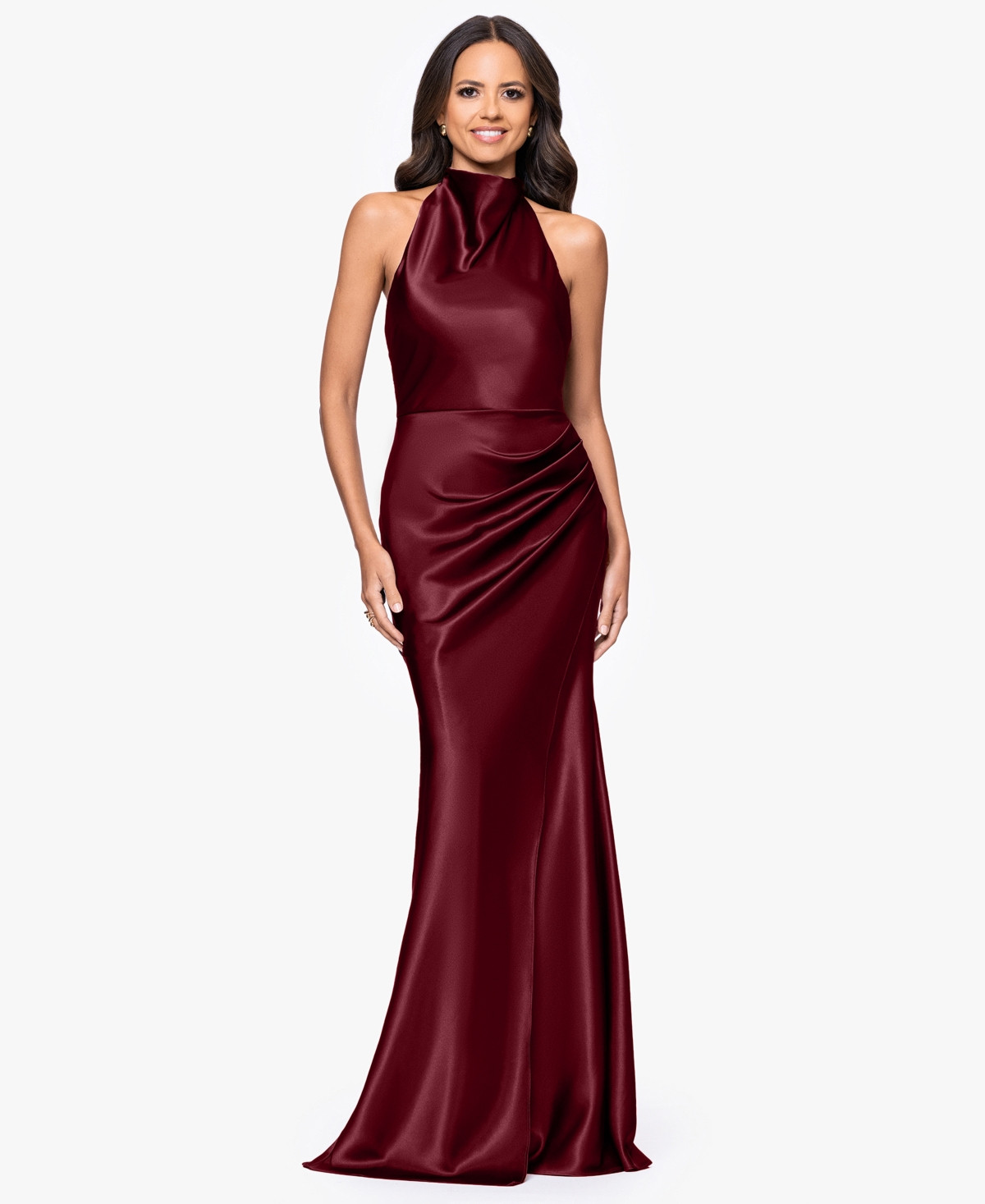 Betsy & Adam Petite Long Halter Dress - Burgundy | Macy's