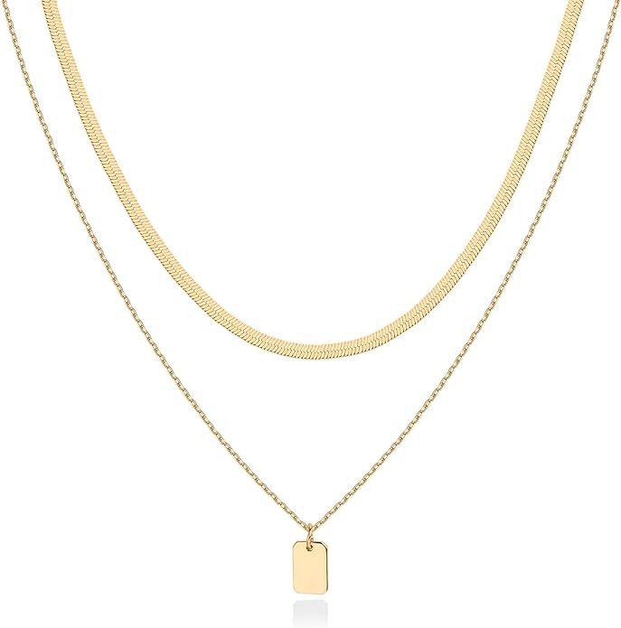 PAVOI 14K Gold Plated Layering Necklaces | Stylish Minimalist Design Pendant Necklaces | Bar, Lot... | Amazon (US)
