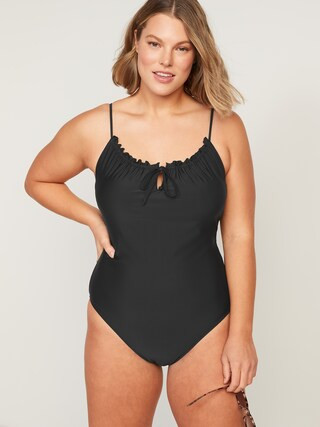Gathered Keyhole One-Piece Swimsuit for Women | Old Navy (US)