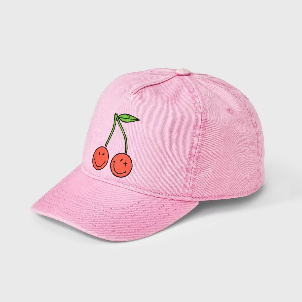 Girls' SmileyWorld Cherry Baseball Hat - Pink: Cotton Twill, Adjustable Snap Closure, Classic Pat... | Target
