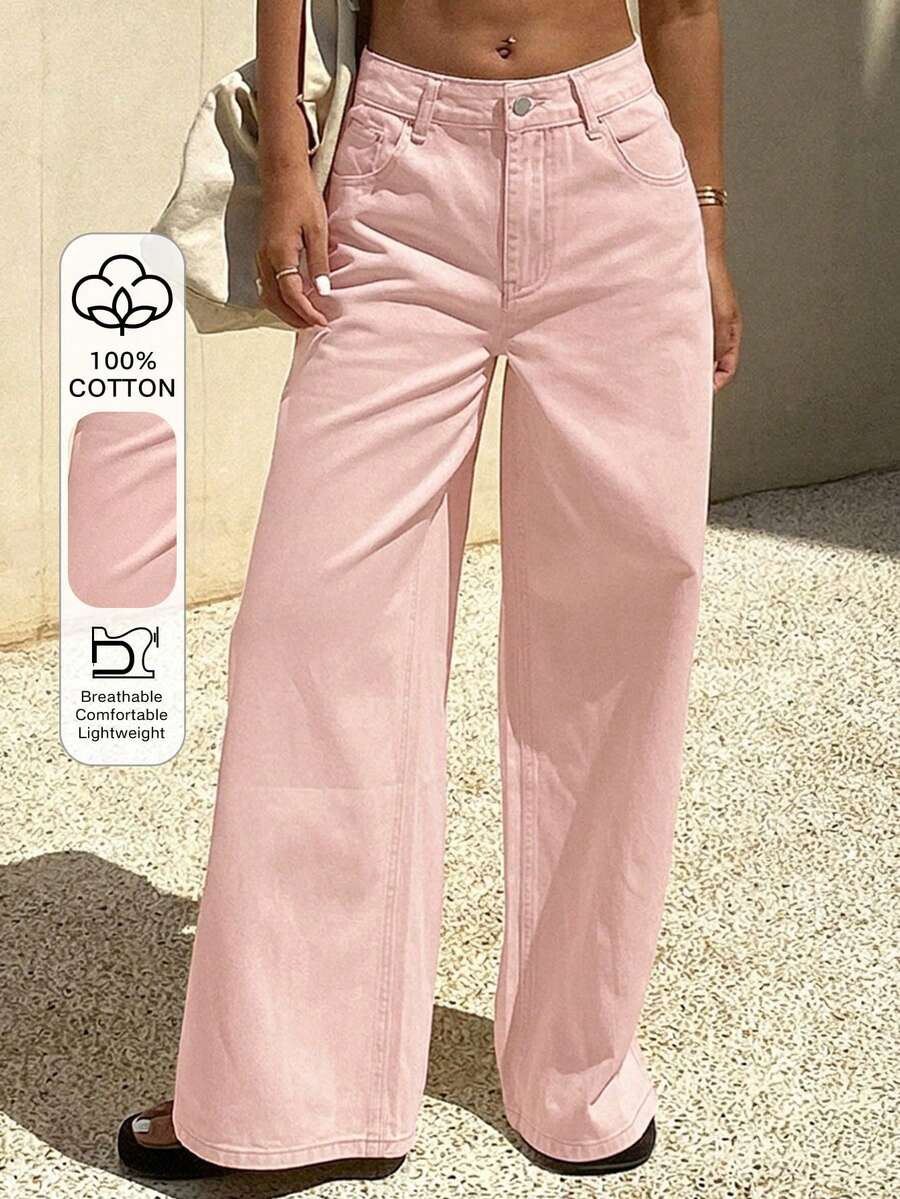 DAZY Women's Casual Vacation Business Casual Style Solid Color Denim Jeans, Summer | SHEIN