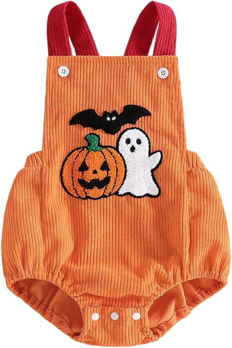 Baby Boy Girl Halloween Outfit Sleeveless Pumpkin Ghost Romper Overalls | Amazon (US)