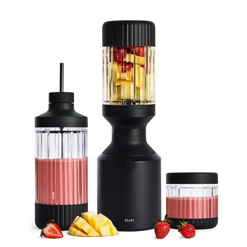 Beast Mega 1200 Plus | Premium Countertop Blender | Smoothies, Shakes, Sauces, Dips, Soups | Blends Ice and Frozen Fruit | XL Vessel | With Extra Vessels, Straw System | 1200W | (Carbon Black, 120V) | Amazon (US)
