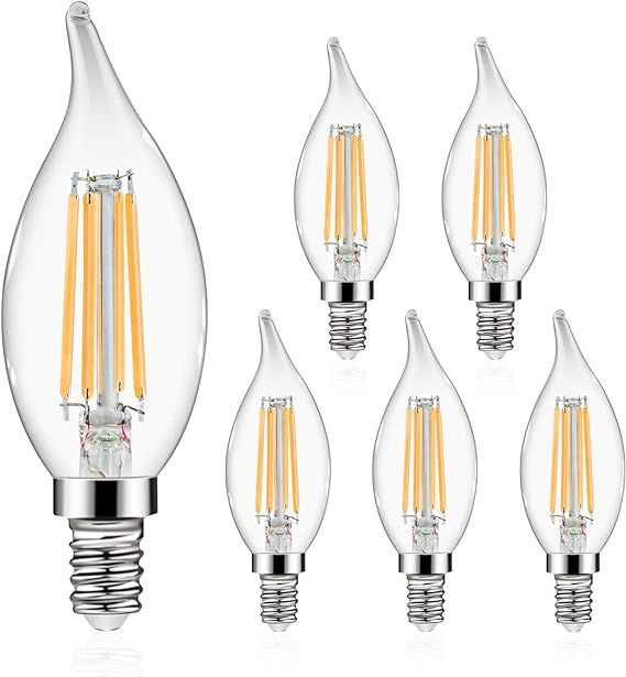 Defurhome E12 Candelabra Bulb, 5W, Equivalent 60W, 550LM, Flame Tip, Non-Dimmable, Warm White 270... | Amazon (US)